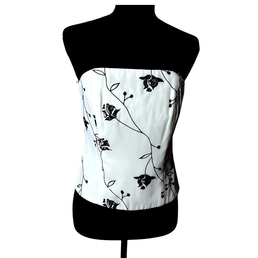 Vintage Womens Black Velvet Burnout Corset L Sparkle Floral Fairy 90s Ren Faire